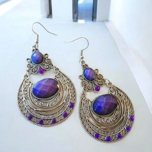 Bohemian style stunning drop earrings featuring purple Gem Stone